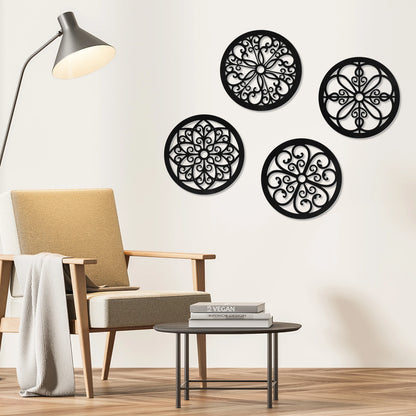 1/2/4 Set Wall Hanging Decor Wooden Round/Square Wall Art (Black)