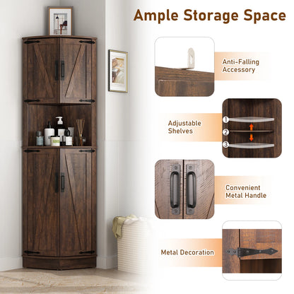 Tall Corner Bathroom Cabinet with Doors - 67" Storage Cabinet with Barn Doors and Adjustable Shelf for Kitchen, Bathroom, etc