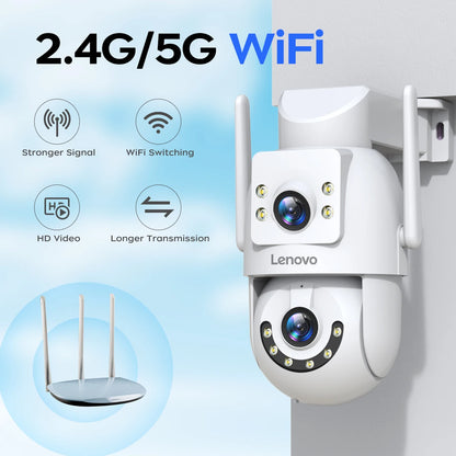 Lenovo 2025 4K WiFi Surveillance Camera - 5G WiFi, Outdoor Dual Lens, PTZ IP Cameras, Auto Tracking, Audio, Video ONVIF Security CCTV Camera