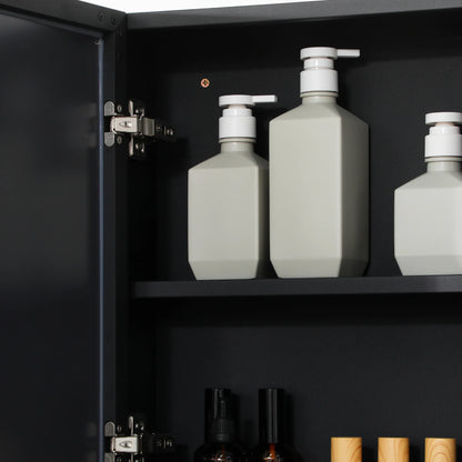 KleanKin Brand Wall-Mounted Bathroom Medicine Cabinet with Mirror & Shelf, Jet Black, 55 Lbs Weight Limit