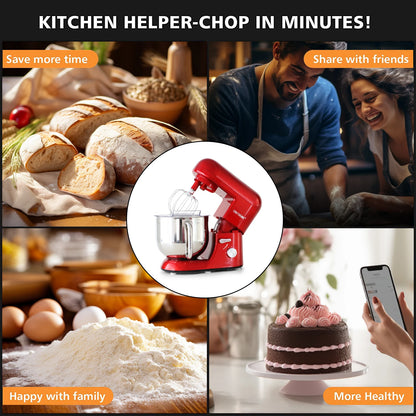 Cheftronic 6 Speed Stand Mixer with 7 Quart Stainless Steel Mixing Bowl - Dough hook, Egg whisk, Kitchen Mixer