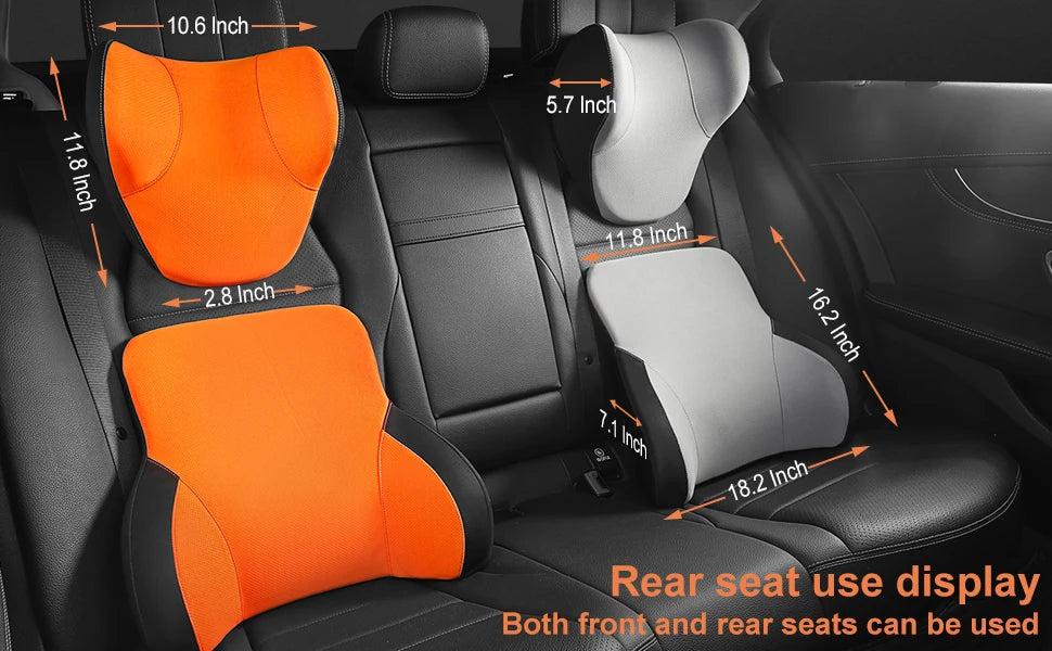 Memory Cotton Neck & Car Seat Pillow Support - Auto Lumbar Cushion - Comfortable and Breathable Car Headrest & Lumbar Support