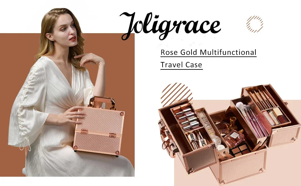 Portable Travel Makeup Case - Alloy Cosmetics Make Up Storage - Organizer Box
