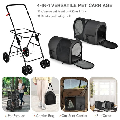 Double Pet Stroller with 2 Detachable Carrier Bags - Safety Belt - 4 Lockable Wheels - Cat & Small Dogs Stroller - Travel Carrier - Strolling Cart