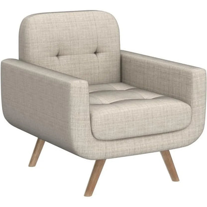 Elena Contemporary Accent Armchair with Linen Upholstery, Beige