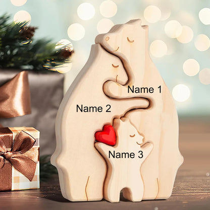 Personalized Custom Bear Family, Wooden Puzzle, Free Name Engraving