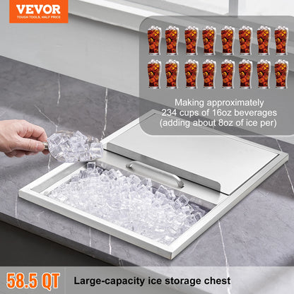 VEVOR Stainless Steel Ice Chest Bin with Sliding Cover, Kitchen or Outdoor Use