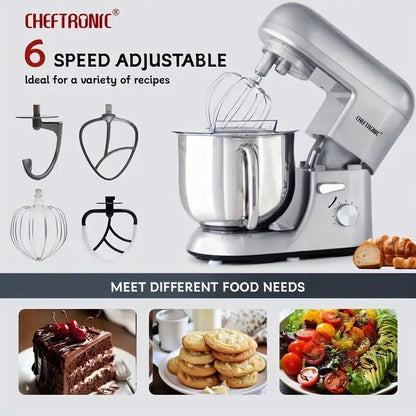 Cheftronic 6 Speed Stand Mixer with 7 Quart Stainless Steel Mixing Bowl - Dough hook, Egg whisk, Kitchen Mixer