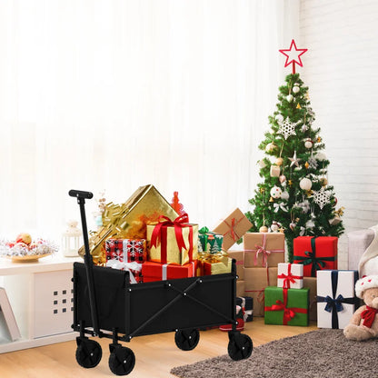 Black Small Handcart - Outdoor Garden Folding Cart - Collapsible Utility Shopping Wagon - Portable Trolley Cart