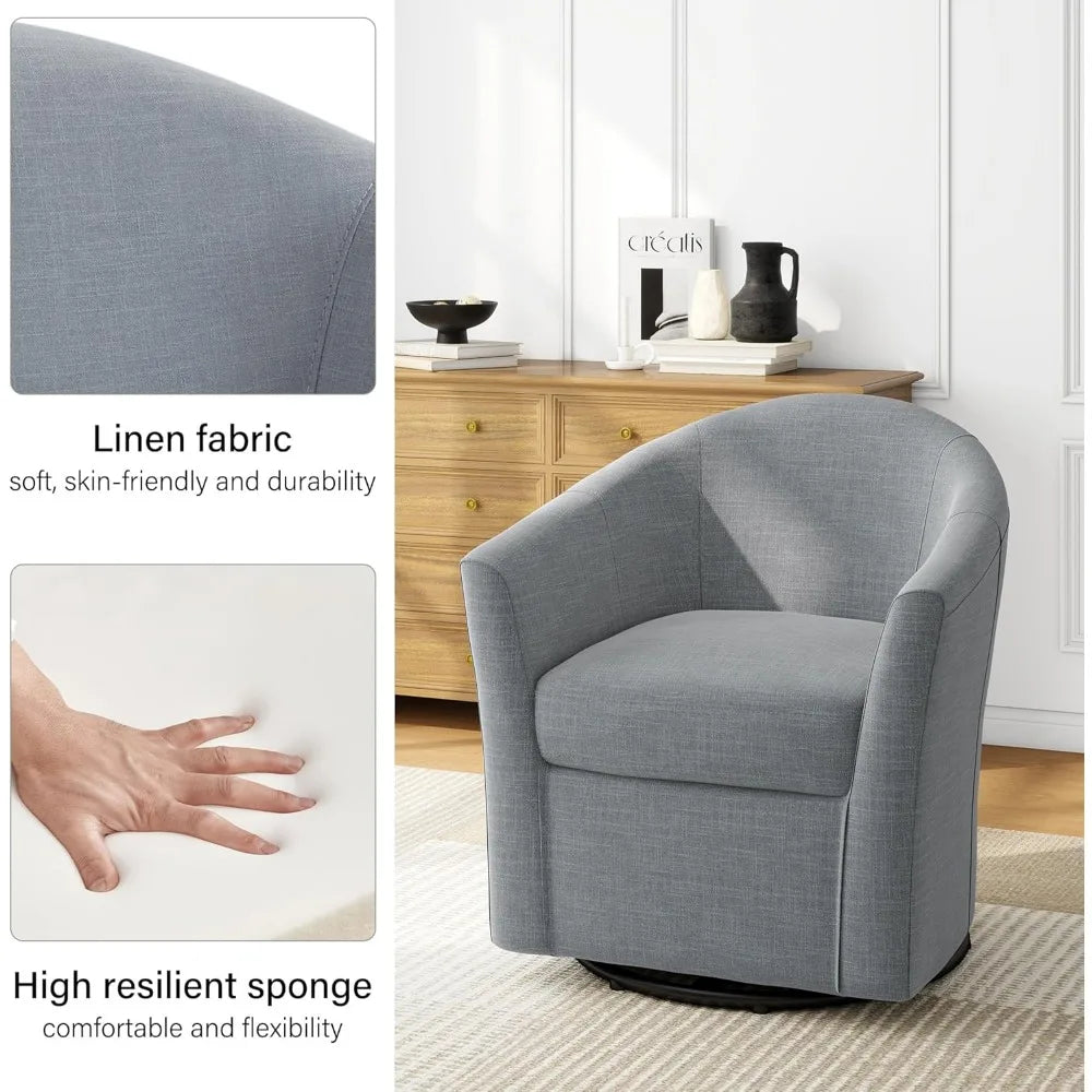 Swivel Accent Armchair - Modern Round Single Sofa Seating Comfy Reading Barrel Chairs - For Living Room, Bedroom or Office