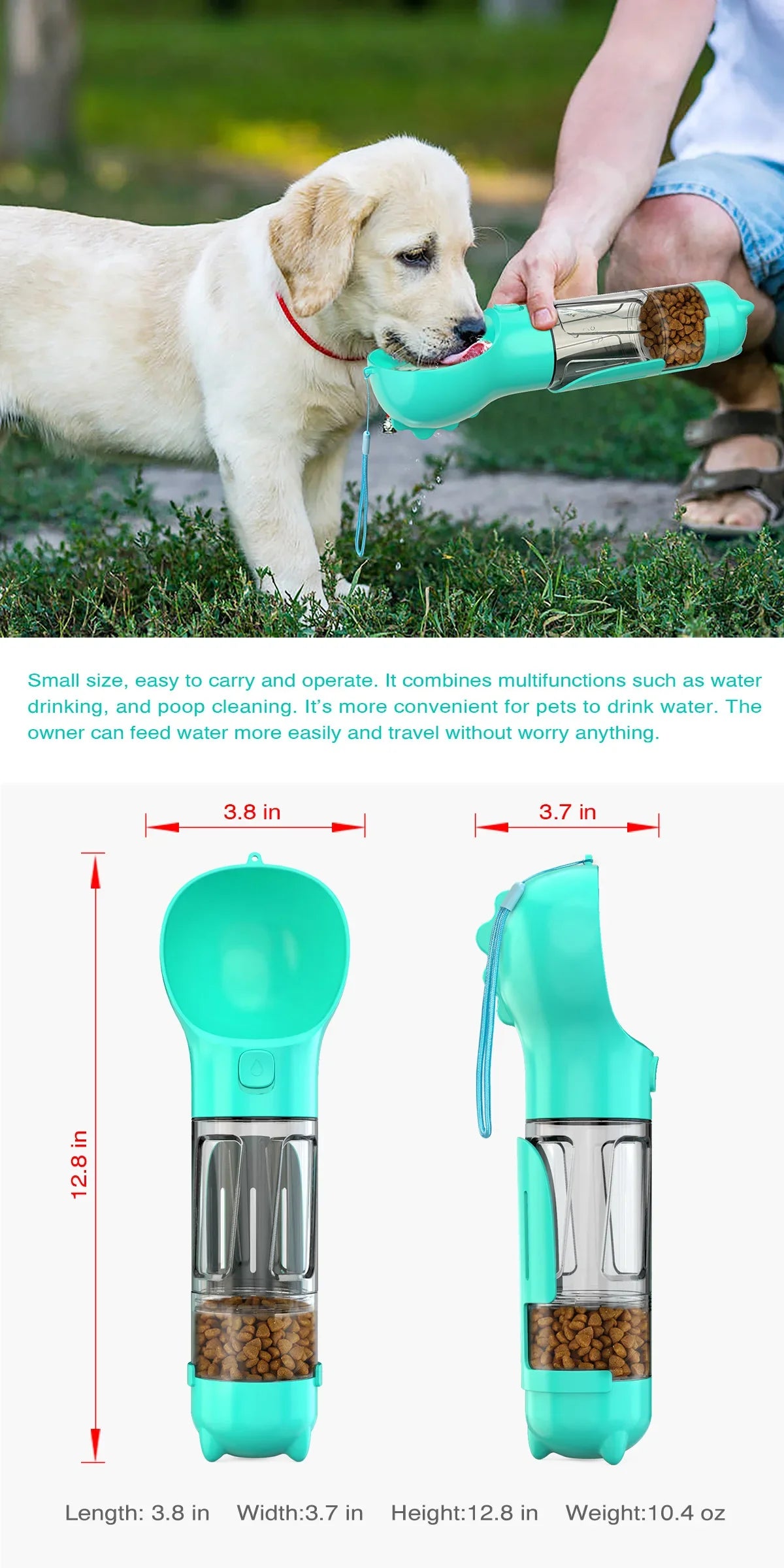 Portable Pet Dog Water Bottle For Small, Large Dogs - Travel Puppy, Cat Drinking Bowl Outdoor Pet Water Dispenser & Feeder with shovel & Pet's Poo Bags