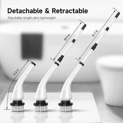 Electric Powerful Spin Scrubber With 8 Replaceable Brush Heads & Detachable Extension Handle - USB Cord