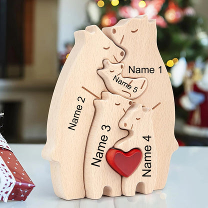 Personalized Custom Bear Family, Wooden Puzzle, Free Name Engraving