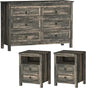 3 Pcs Bedroom Set - Rustic Wood 6 Drawer Dresser and Nightstands