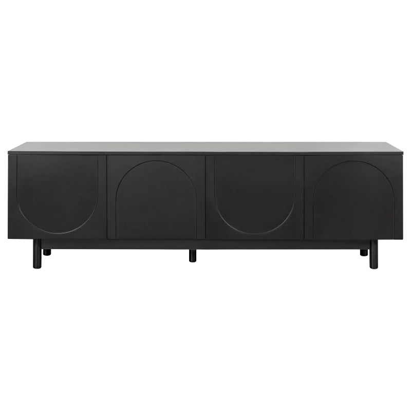 TV Stand with Arch Cabinets for TVs Up to 78'', w/ Solid Wood Legs & Adjustable Shelves