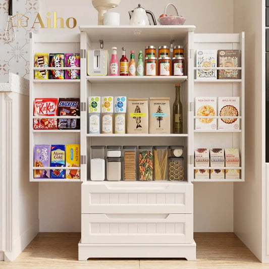 47" H Kitchen Pantry Cabinet with 2 Doors and 2 Drawers - Solid & Sturdy, Storage Cabinet for Entryway, Kitchen - White