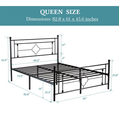 Metal Platform Bed Frame - Vintage Victorian Modern Style - Wrought Iron Headboard and Footboard