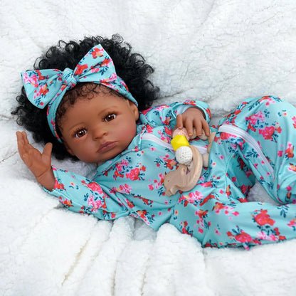 Lifelike Reborn Black Girl - 18-Inch Realistic Newborn - Real Life Baby Dolls with Clothes & Toy Gift for Kids Age 3+