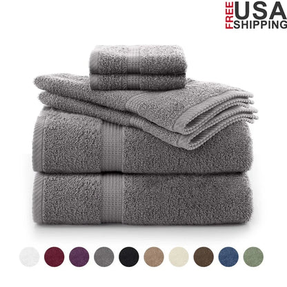 6-Piece Towel Set - 600 GSM 100% Cotton Ultra Absorbent &Soft - Daily Use Bath Towels, Hand Towels, Washcloths - Quick Dry Machine