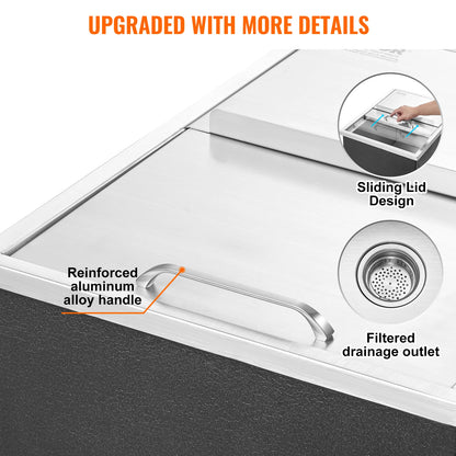 VEVOR Stainless Steel Ice Chest Bin with Sliding Cover, Kitchen or Outdoor Use