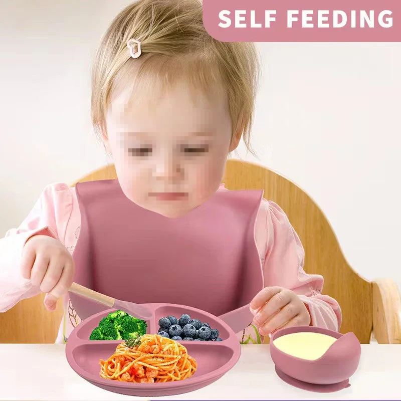 6 PCS Baby Meal Silicone Set - Childrens Meal Training Set w/Cutlery