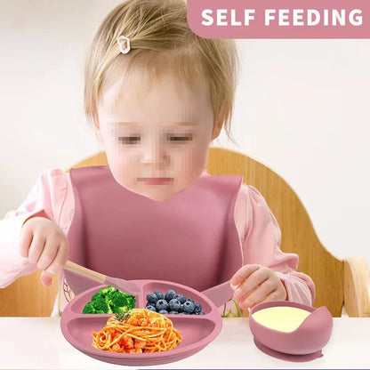 6 PCS Baby Meal Silicone Set - Childrens Meal Training Set w/Cutlery