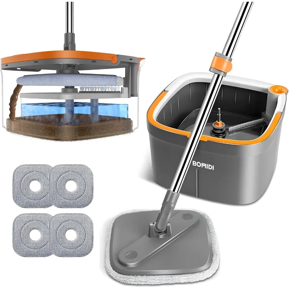 Mop and Bucket Set - Easy-to-use Spin Mop with Separate Dirty Water System - Deep-Cleaning Mops for Floors