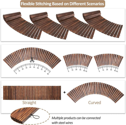 8FT Wooden Garden Pathway - Curved Outdoor Walkway Roll Out Cedar Wood (Brown)
