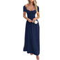 2025 Ladies Maxi Dress - Solid Colors - Chest Wrap - Bowknot Lace-up 2025