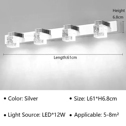 LED Wall Lights Crystal Sconce For Bathroom, Touch On/Off Light