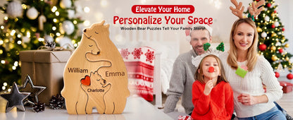 Personalized Custom Bear Family, Wooden Puzzle, Free Name Engraving