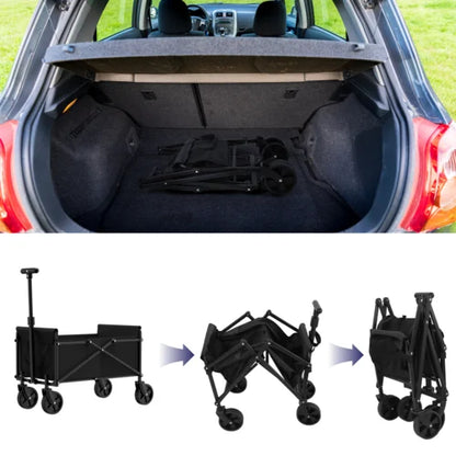 Black Small Handcart - Outdoor Garden Folding Cart - Collapsible Utility Shopping Wagon - Portable Trolley Cart