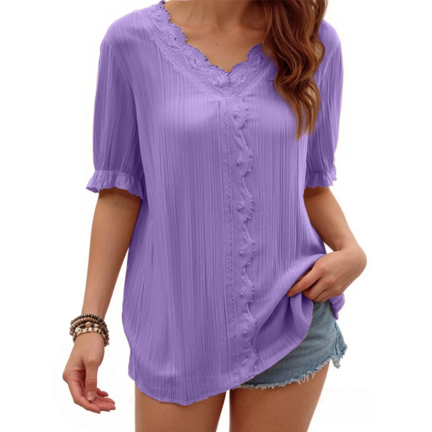 Ladies Summer Hollow Short-Sleeved Tops -Tops For Women, Summer Clothes