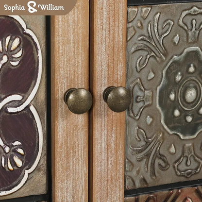 Sophia & William Accent Cabinet with 2 Doors - Distressed Storage Cabinet with Wood Frame and Checkered Patterns - Other Designs
