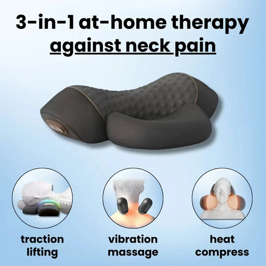 Soothing 3-in-1 Neck Massager - Cervical Pillow - Hot Compress - Vibration Massage - Neck Traction - Spine Support