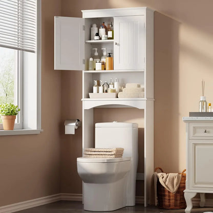 Over The Toilet Storage Cabinet w/ Adjustable Shelf and Double Doors