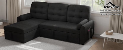 L Shaped Living Room Sectional Sofas - 87" Sleeper Sofa Bed with Side Pocket & Charging Station - Removable Backrest