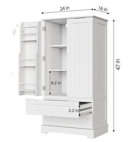 47" H Kitchen Pantry Cabinet with 2 Doors and 2 Drawers - Solid & Sturdy, Storage Cabinet for Entryway, Kitchen - White