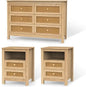 3 Pcs Bedroom Set - Rustic Wood 6 Drawer Dresser and Nightstands