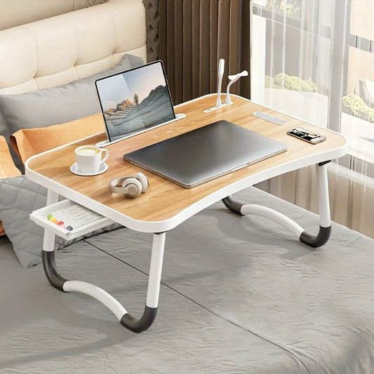 Portable Laptop Desk with USB Light, Small Fan, Cup Holder, Tablet Slot, and Lifting Handle - Foldable Laptop Table