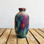 7 inch Raku Ceramic Pottery Vase - Carbon, Half Copper & Matte Raku Pottery with Open Neck