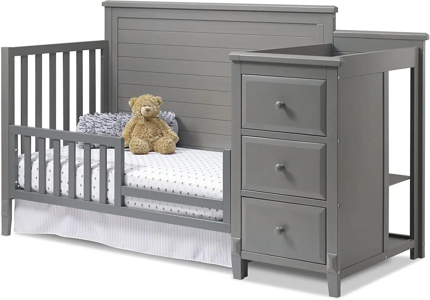 Berkley Crib and Changer with Solid Panel Back - Classic -in- Convertible Diaper Changing Table - Non-Toxic, Finish Wooden Baby Bed