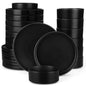 18/36 Piece Black Ceramic Plate Sets - Stoneware Dinner Set - Elegant Dinnerware with 6/12PCS Dinner Plate/Dessert/Bowl