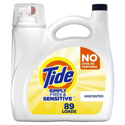 Tide Free & Sensitive - Gentle Unscented Liquid Laundry Detergent Cold Wash - 117floz 89 Loads - Eco-Friendly Concentrated Formula