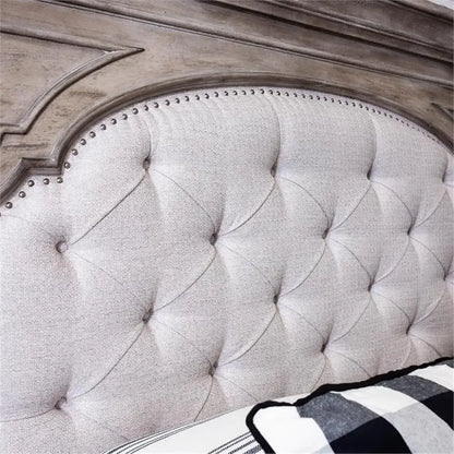 Queen Size Panel Bed with Headboard & Footboard - Upholstered, in Gray - No Box Spring Needed, Easy Assembly