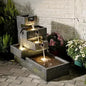 Tiered Waterfall Fountain Outdoor Garden - Concrete Artistry Modern Style with LED Lights