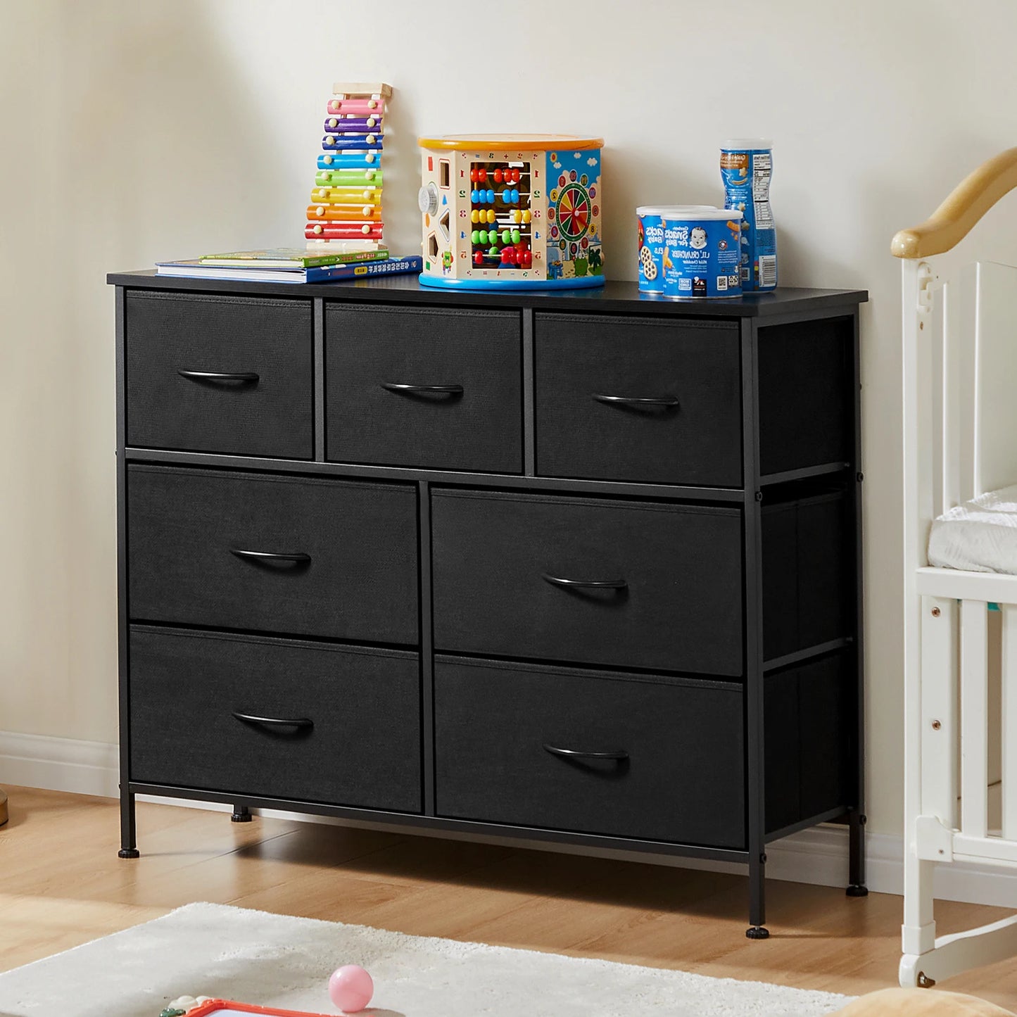 Dresser For Bedroom - 7 Drawers With Fabric Over Wood - Organizer