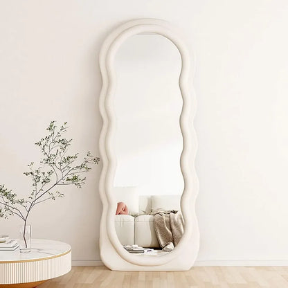 Full Length Standing Wavy Body Mirror With Lights, Flannel Frame