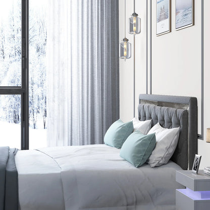 A Bed Frame - Upholstered Mattress Frame with Adjustable Headboard - Thin Velvet Bed Frame with Button Tufted Headboard