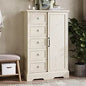 Dresser Storage Cabinet With 5 Drawers and Sliding Barn Door - 48" Tall Wood Rustic Chest for Bedroom, Kitchen Or Office